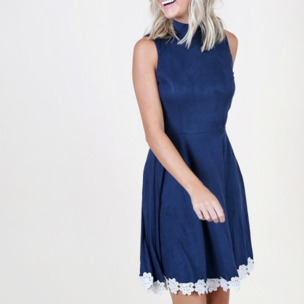 Altar’d State Navy Suede Dress with Flower Hem